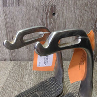 Hvy Safety Stirrup Irons, Grips, leather keepers *gc, dirty, too big grips, No elastics, older, stains
