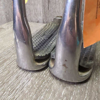 Hvy Safety Stirrup Irons, Grips, leather keepers *gc, dirty, too big grips, No elastics, older, stains
