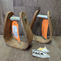 Child Light Wood Western Stirrups *fair, older, stains, rusty, split/crack, stains
