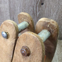 Child Light Wood Western Stirrups *fair, older, stains, rusty, split/crack, stains
