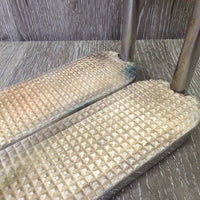 Fine Hvy Stirrup Irons, grips *gc, clean, scratches, scuffs, stained & crumbling grips
