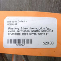 Fine Hvy Stirrup Irons, grips *gc, clean, scratches, scuffs, stained & crumbling grips
