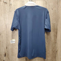 MENS SS Polo Shirt, 1/4 Button Up *vgc, mnr cracking logo, older, crinkled & dingy collar, mnr seam rubs & thread
