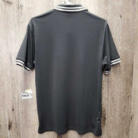 MENS SS Polo Shirt, 1/4 Button Up *vgc, mnr cracking logo, older, mnr stretched cuffs

