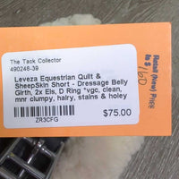 Quilt & SheepSkin Short - Dressage Belly Girth, 2x Els, D Ring *vgc, clean, mnr clumpy, hairy, stains & holey spots

