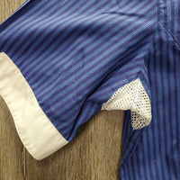 SS Show Sun Shirt, 1/3 Button up, button Collar, mesh pits "EAS" *gc, older, crinkled, dingy, puckers
