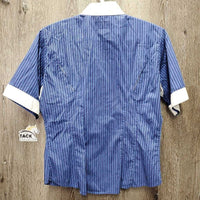 SS Show Sun Shirt, 1/3 Button up, button Collar, mesh pits "EAS" *gc, older, crinkled, dingy, puckers
