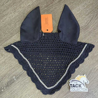 Crochet Fly Veil Ear Bonnet, piping *vgc, clean, curled, mnr hair & faded
