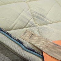 Thick Quilt Jumper Pad, 2x piping *gc, clean, stains, mnr hair, rubs, holey edges, puckers, threads
