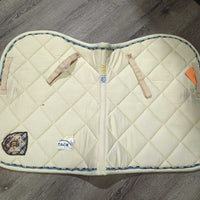 Thick Quilt Jumper Pad, 2x piping *gc, clean, stains, mnr hair, rubs, holey edges, puckers, threads
