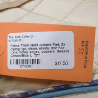 Thick Quilt Jumper Pad, 2x piping *gc, clean, stains, mnr hair, rubs, holey edges, puckers, threads
