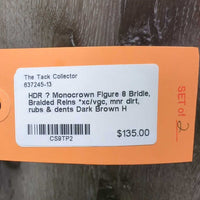 Monocrown Figure 8 Bridle, Braided Reins *xc/vgc, mnr dirt, rubs & dents

