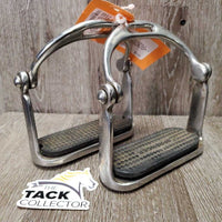 Pr Hinged Polo Stirrup Irons, pr black Sprenger grips *gc, vintage, 0 grips, residue, scuffed, mnr dirt
