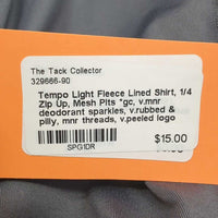 Light Fleece Lined Shirt, 1/4 Zip Up, Mesh Pits *gc, v.mnr deodorant sparkles, v.rubbed & pilly, mnr threads, v.peeled logo
