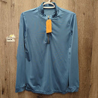 LS Sun Shirt, 1/4 Zip Up, Mesh Sleeves *gc, pits: stains & deodorant sparkles, seam rubs, v.faded inside logo, older
