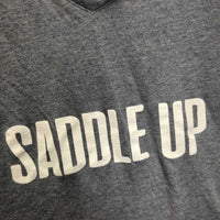 SS V Neck T Shirt "Saddle Up" *vgc, clean, pilly, faded
