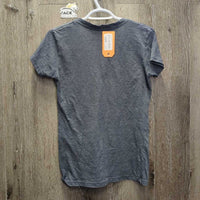 SS V Neck T Shirt "Saddle Up" *vgc, clean, pilly, faded
