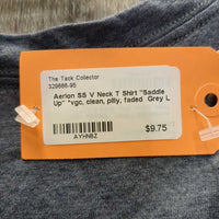 SS V Neck T Shirt "Saddle Up" *vgc, clean, pilly, faded
