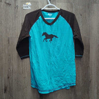 3/4 SS T Shirt, running horse *vgc, clean, deodorant glitter, mnr hair
