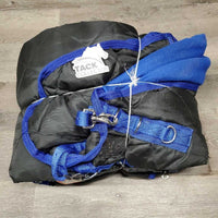 Med Quilt Stable Blanket, "EIS", fleece collar, 2 legs *vgc, clean, mnr dirt, shavings, unstitched, threads, pills, rubs

