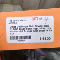 Field Boots, Zipx, 2 Ariat Black bags *vgc, older, mnr scuffs, dirt & edge rubs, holey bags
