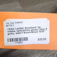 Clinker Leather Browband *gc, residue, bent/shifted pieces, clean & gunky, older?
