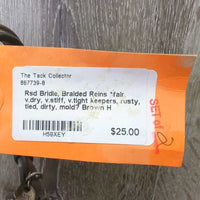 Rsd Bridle, Braided Reins *fair, v.dry, v.stiff, v.tight keepers, rusty, tied, dirty, mold?
