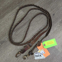 VINTAGE Braided Leather Loop Barrel - Roper Reins, snaps *fair/poor, older, v.cracked, rusty, stains, dirt, residue, faded, v.stiff
