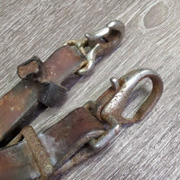 VINTAGE Braided Leather Loop Barrel - Roper Reins, snaps *fair/poor, older, v.cracked, rusty, stains, dirt, residue, faded, v.stiff

