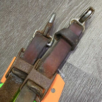 VINTAGE Braided Leather Loop Barrel - Roper Reins, snaps *fair/poor, older, v.cracked, rusty, stains, dirt, residue, faded, v.stiff
