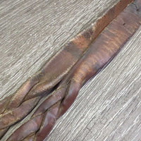 VINTAGE Braided Leather Loop Barrel - Roper Reins, snaps *fair/poor, older, v.cracked, rusty, stains, dirt, residue, faded, v.stiff
