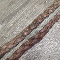 VINTAGE Braided Leather Loop Barrel - Roper Reins, snaps *fair/poor, older, v.cracked, rusty, stains, dirt, residue, faded, v.stiff
