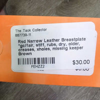Rsd Narrow Leather Breastplate *gc/fair, stiff, rubs, dry, older, creases, xholes, missing keeper
