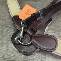 Elastic & Leather Breastplate, Running Martingale Attachment, Snaps *vgc/fair, clean, mnr rubs, V.STIFF & dry end - wont bend, older, oxidized
