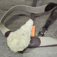Elastic & Leather Breastplate, Running Martingale Attachment, Snaps *vgc/fair, clean, mnr rubs, V.STIFF & dry end - wont bend, older, oxidized
