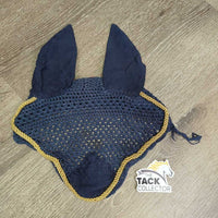 Crochet Ear Bonnet Fly Veil, piping *gc/fair, faded, stains, cut ties, mnr rubs, v.curled, older
