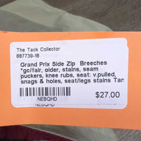 Side Zip Breeches *gc/fair, older, stains, seam puckers, knee rubs, seat: v.pulled, snags & holes, seat/legs stains
