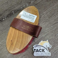 Body Brush, Leather Handle *gc, mnr dirt?stains, older, edge rubs, scrapes & stains, creased handle
