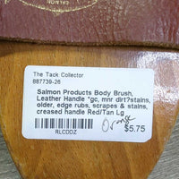 Body Brush, Leather Handle *gc, mnr dirt?stains, older, edge rubs, scrapes & stains, creased handle
