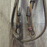 Thick Flat Bridle *N0 Noseband, gc, clean, loose hooks, scrapes, rubs, tight keepers

