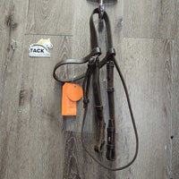 Thick Flat Bridle *N0 Noseband, gc, clean, loose hooks, scrapes, rubs, tight keepers
