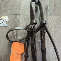 Thick Flat Bridle *N0 Noseband, gc, clean, loose hooks, scrapes, rubs, tight keepers
