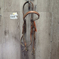 Leather Headstall, Leather Laces *gc, dry, scrapes, mnr dirty, edge curls, mnr rust, older
