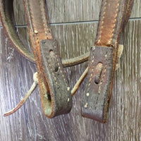 Leather Headstall, Leather Laces *gc, dry, scrapes, mnr dirty, edge curls, mnr rust, older
