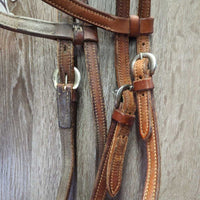 Leather Headstall, Leather Laces *gc, dry, scrapes, mnr dirty, edge curls, mnr rust, older
