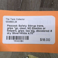 Peacock Safety Stirrup Irons, grips *gc, clean, NO Elastics or keepers, grips: too big, discolored & dry
