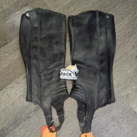 Leather Half Chaps *gc, v.dirty, v.stiff, scuffs, threads, velcro snags

