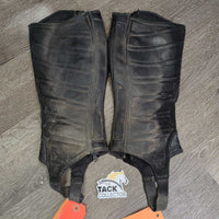 Leather Half Chaps *gc, v.dirty, v.stiff, scuffs, threads, velcro snags
