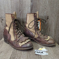 Western Roper Paddock Boots, laces *gc, creases, dirt, scuffs, curled fringe, v,.rubbed heels, older
