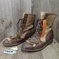 Western Roper Paddock Boots, laces *gc, creases, dirt, scuffs, curled fringe, v,.rubbed heels, older
